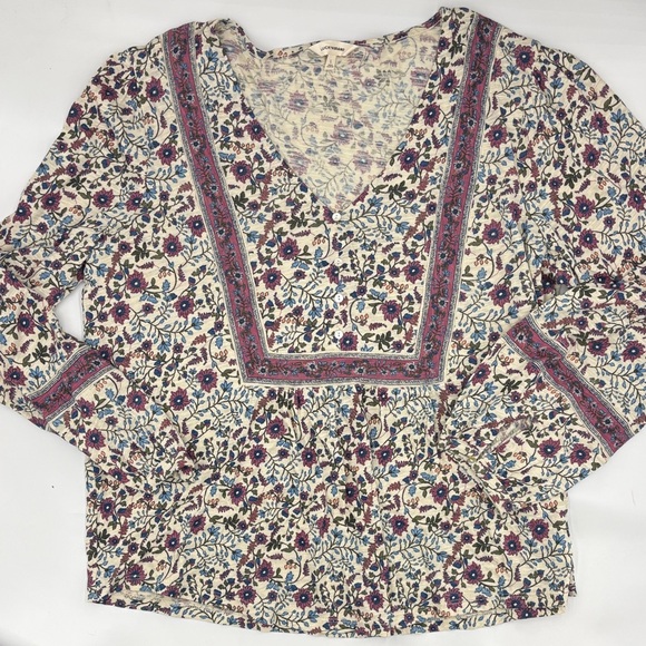 Lucky Brand Geometric Floral Print Top - Picture 1 of 7